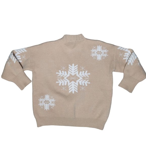 main stripe tan white snowflake heavy sweater fuzzy warm size medium - Picture 3 of 5